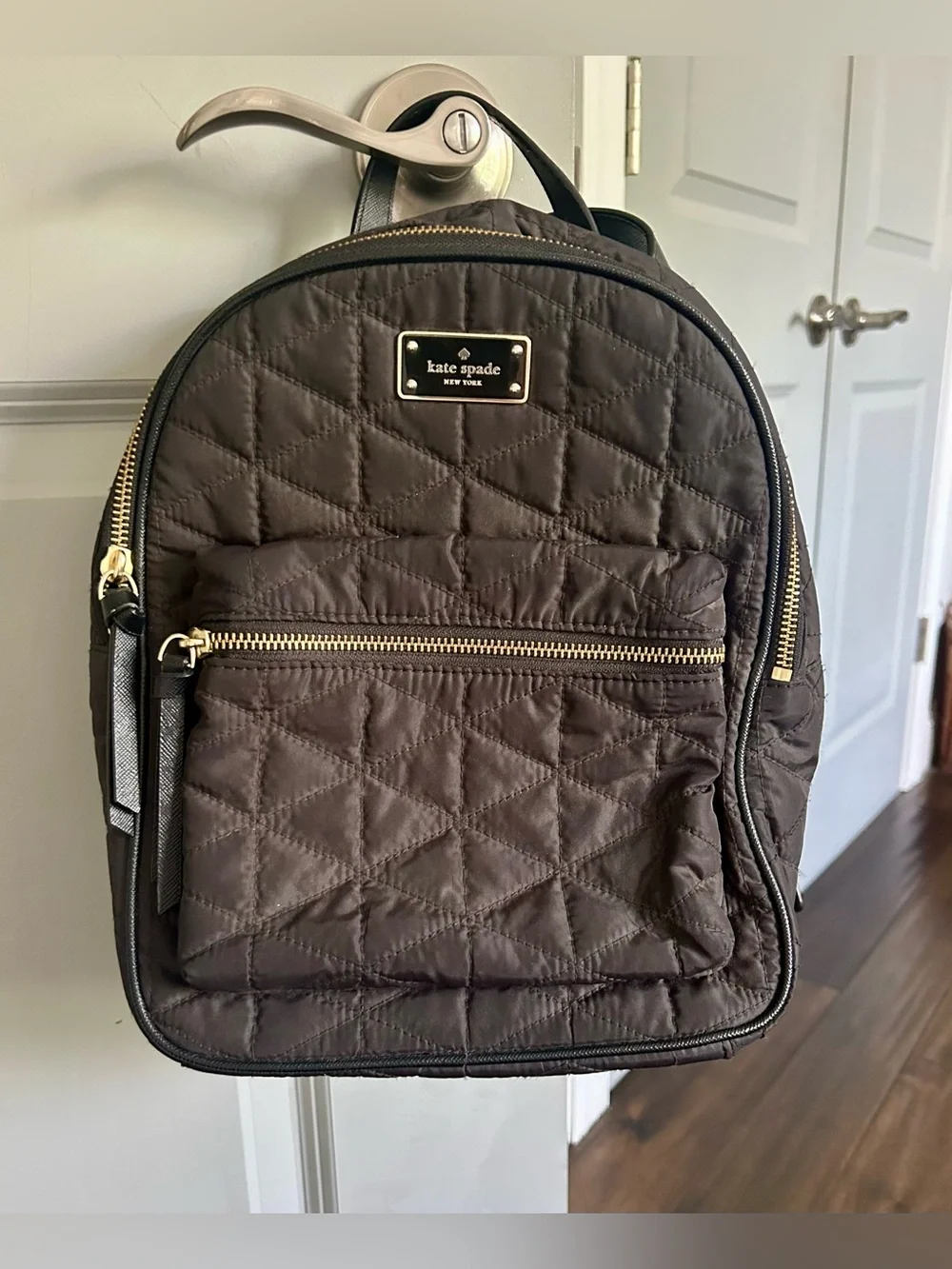 Kate Spade New York Black Quilted Nylon Mini Backpack Gold Hardware
